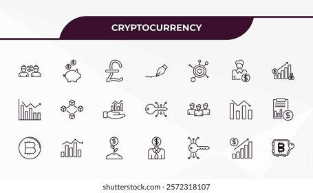 fully editable outline icon collection from cryptocurrency concept. thin line icons set such as peer to peer, piggy bank, meeting, market forecast, proof of stake,