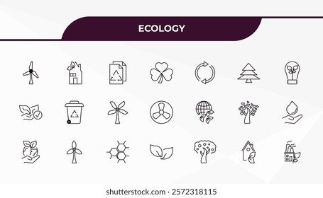 fully editable outline icon collection from ecology concept. thin line icons set such as wind energy, eco house, ecologism, ecological house, eco industry,