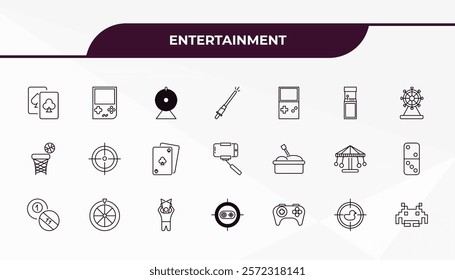 fully editable outline icon collection from entertainment concept. thin line icons set such as poker, video game, sandbox, shoot duck,  ,