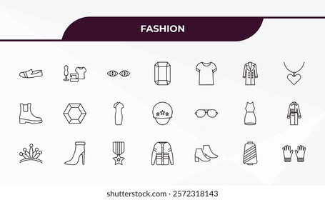 fully editable outline icon collection from fashion concept. thin line icons set such as one shoe, tailor, eyewear, skein, pair of gloves,