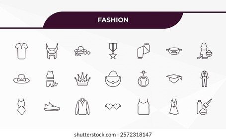 fully editable outline icon collection from fashion concept. thin line icons set such as tunic, samurai helmet, man printing, dress with belt, hair dye,