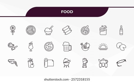 fully editable outline icon collection from food concept. thin line icons set such as jawbreaker, wonton noodles, healthy nutrition, tea ceremony, polvoron,