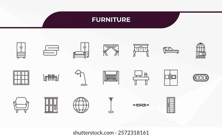 fully editable outline icon collection from furniture concept. thin line icons set such as armoire, towel, davenport, adornment, door,