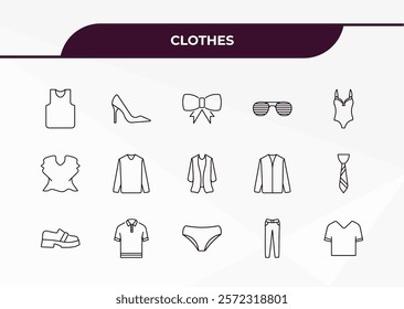 fully editable outline icon collection from clothes concept. thin line icons set such as tank top, high heel, peplum top, chi pants, v neck shirt,