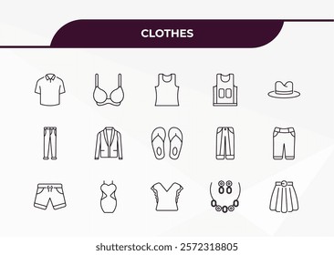 fully editable outline icon collection from clothes concept. thin line icons set such as polo shirt, bra, jeans, jewelry, circle skirt,