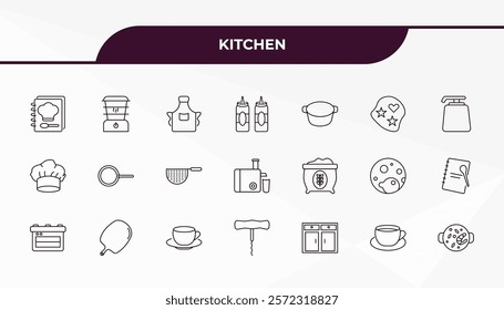 fully editable outline icon collection from kitchen concept. thin line icons set such as recipe, steamer, flour, tea cup, paella,