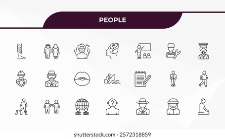 fully editable outline icon collection from people concept. thin line icons set such as hairy, old couple, pencil and notebook, bedouin, julus,