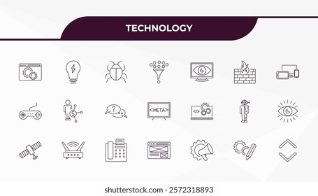 fully editable outline icon collection from technology concept. thin line icons set such as website optimization, electric light bulb, back end, customize, selector,