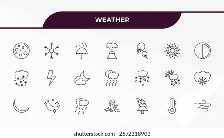 fully editable outline icon collection from weather concept. thin line icons set such as full moon, cold, sleet, thermometer, breeze,