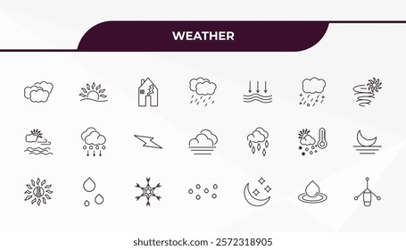 fully editable outline icon collection from weather concept. thin line icons set such as altostratus, sunrise, ice pellets, deluge, anemometer,