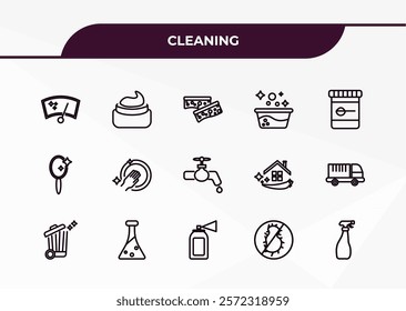 fully editable outline icon collection from cleaning concept. thin line icons set such as wiper, cream, mirror cleanin, virus cleanin, cleaning spray,