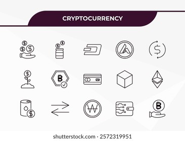 fully editable outline icon collection from cryptocurrency concept. thin line icons set such as saving, funds, invest, digital wallet, crypto invest,