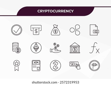 fully editable outline icon collection from cryptocurrency concept. thin line icons set such as real, withdraw, crypto records, sell, peso,