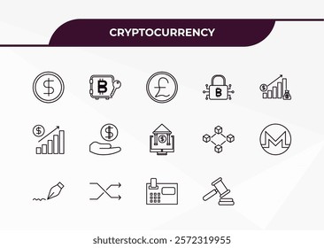 fully editable outline icon collection from cryptocurrency concept. thin line icons set such as  , dollar, budget diagram, cash hine, auction hammer,