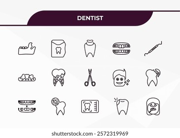 fully editable outline icon collection from dentist concept. thin line icons set such as maxilla, dental floss, malocclusion, cavity, sick girl,