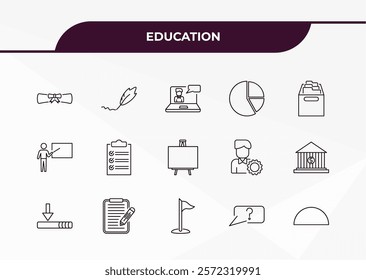 fully editable outline icon collection from education concept. thin line icons set such as diploma with a ribbon, calligraphy, teach, unknown topic, semicircles,