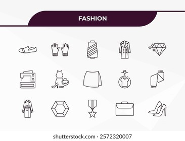 fully editable outline icon collection from fashion concept. thin line icons set such as one shoe, pair of gloves, electrical appliances, book bag, high heel shoes,