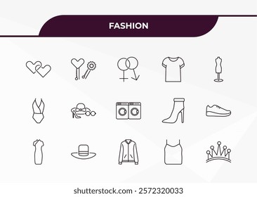 fully editable outline icon collection from fashion concept. thin line icons set such as fiance, barrette, swimwear, women sleeveless shirt, royal,