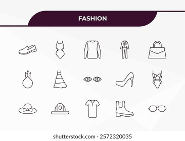 fully editable outline icon collection from fashion concept. thin line icons set such as men shoe, women swimsuit, drying, woman boots, eyewear,