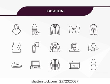 fully editable outline icon collection from fashion concept. thin line icons set such as coif, wellness coach, rag, office briefcase, neckline dress,