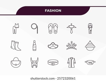 fully editable outline icon collection from fashion concept. thin line icons set such as sportswear, monocle, warm sock, blouse with buttons, belt pouch,