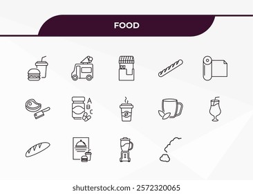 fully editable outline icon collection from food concept. thin line icons set such as junk food, ice cream truck, butcher, blend, fallen,