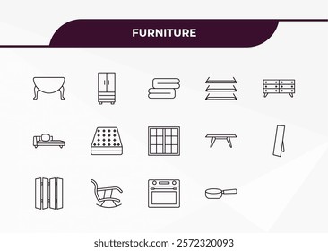 fully editable outline icon collection from furniture concept. thin line icons set such as gateleg table, armoire, fainting couch, oven, small saucepan,