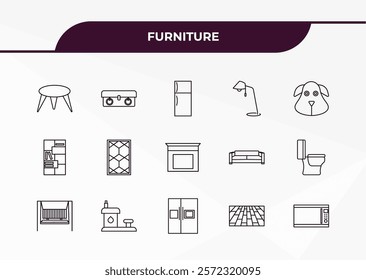 fully editable outline icon collection from furniture concept. thin line icons set such as coffee table, chest, bookshelf, floor, microwave,