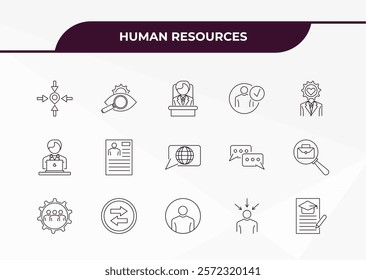 fully editable outline icon collection from human resources concept. thin line icons set such as meeting point, appearance, working, selection process, curriculum,