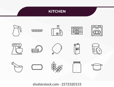 fully editable outline icon collection from kitchen concept. thin line icons set such as pitcher, ice cube tray, mixer, jar, cooking pot,