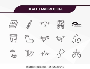 fully editable outline icon collection from health and medical concept. thin line icons set such as medical book, electric toothbrush, urine, breast pump, lung,
