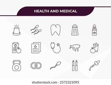 fully editable outline icon collection from health and medical concept. thin line icons set such as emergency, spermatozoon, nutrition, ampoule, pipette,