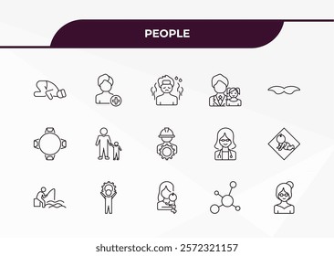 fully editable outline icon collection from people concept. thin line icons set such as sujud, pacient, round table, ecosystem, old woman,