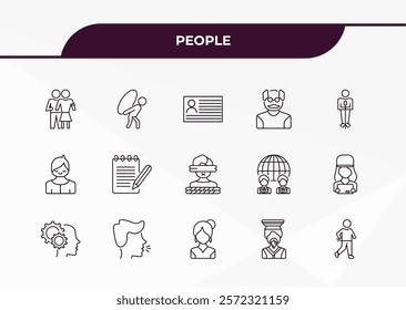 fully editable outline icon collection from people concept. thin line icons set such as snuggle, burden, small boy, emperor, spindle,