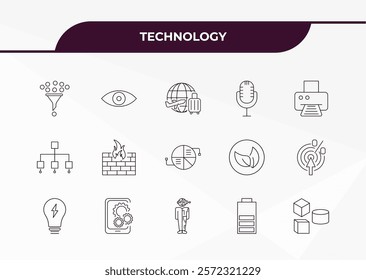 fully editable outline icon collection from technology concept. thin line icons set such as sales funnel, black eye, sitemaps, battery status, elements,