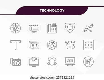 fully editable outline icon collection from technology concept. thin line icons set such as colory theory, internet value, serif font, data visualization, text editor,