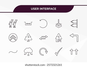 fully editable outline icon collection from user interface concept. thin line icons set such as industrial action, gap, up arrow fold button, right, up side,