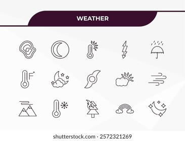 fully editable outline icon collection from weather concept. thin line icons set such as isobars, first quarter, farenheit, rainbow, twilight,