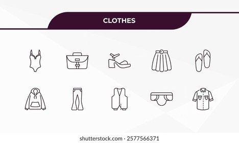 fully editable outline icon collection from clothes concept. thin line icons set such as lingerie, messenger bag, hooded jacket, boxers, denim shirt,