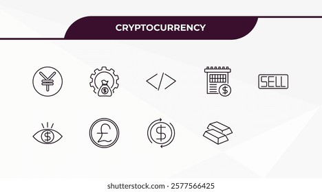 fully editable outline icon collection from cryptocurrency concept. thin line icons set such as yen, as, sell, money flow, gold,