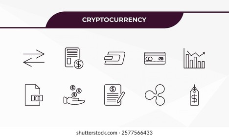 fully editable outline icon collection from cryptocurrency concept. thin line icons set such as exchange, bonds, ico, ripple, dollar tag,