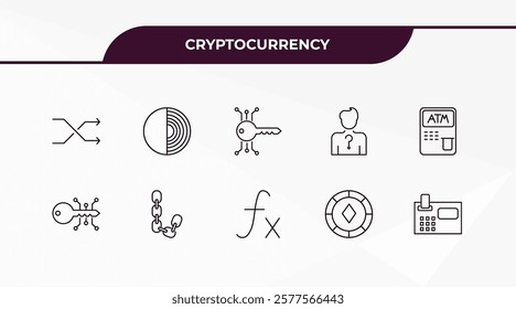 fully editable outline icon collection from cryptocurrency concept. thin line icons set such as random, tor, crypto key, casino chips, cash hine,