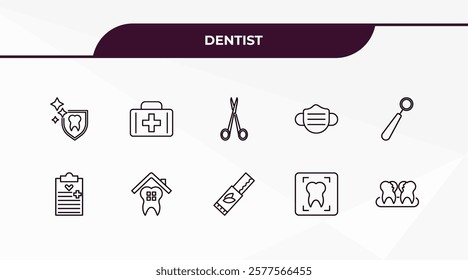 fully editable outline icon collection from dentist concept. thin line icons set such as dental protection, aid, health report, dental x ray, dental plaque,