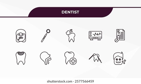 fully editable outline icon collection from dentist concept. thin line icons set such as sick girl, dentist mirror, filler, dental care, healthy boy,