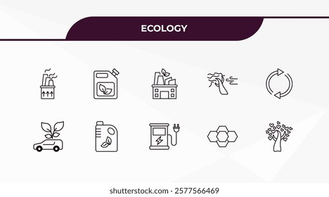 fully editable outline icon collection from ecology concept. thin line icons set such as geothermal energy, bio fuel, eco car, eco power cells, tree of love,