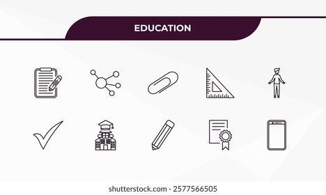 fully editable outline icon collection from education concept. thin line icons set such as application form, molecular bond, check mark, sealed diploma, cellphone,