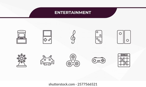 fully editable outline icon collection from entertainment concept. thin line icons set such as arcade, handheld game, ferris wheel, super, bingo,