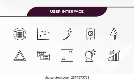 fully editable outline icon collection from user interface concept. thin line icons set such as back up, spotted data, triangular, psychic, increase success,