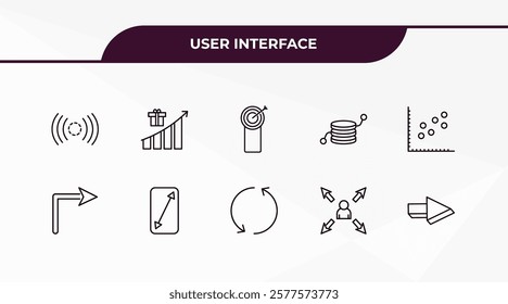 fully editable outline icon collection from user interface concept. thin line icons set such as stream, incentive, right arrow with turn, multitasking worker, 3d forward arrow,