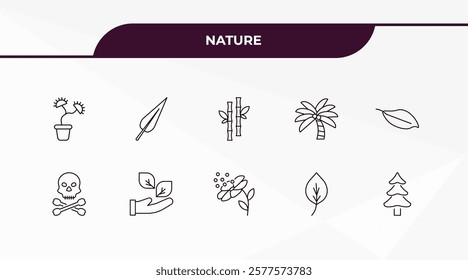 fully editable outline icon collection from nature concept. thin line icons set such as carnivorous plant, subulate, death, ovate, spruce,